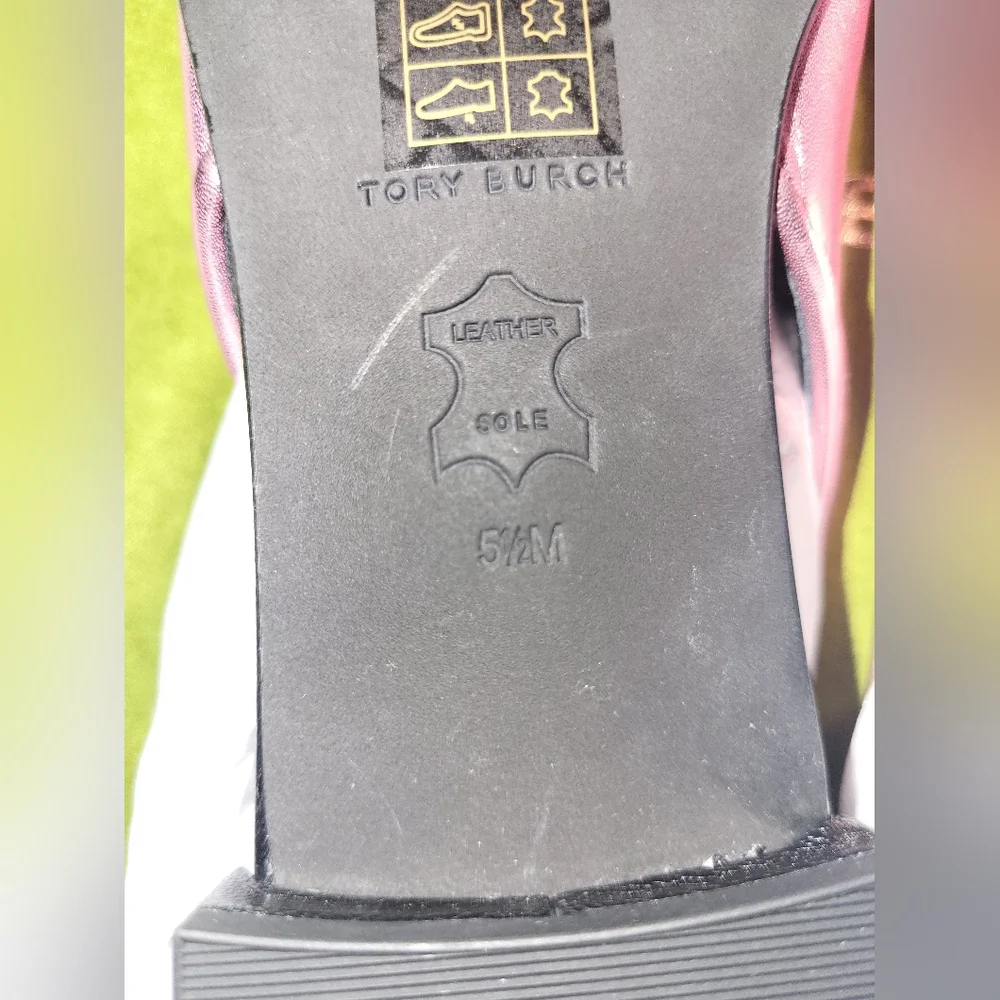 Tory Burch Metallic Pink and Black Flats with Bow - Picture 4 of 4